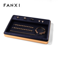 FANXI new design multi function BLUE PU leather jewelry display tray