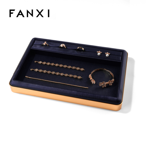 FANXI new design multi function BLUE PU leather jewelry display tray