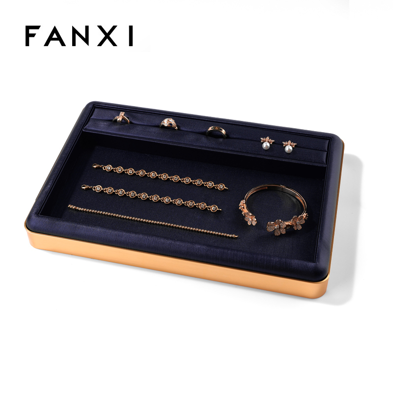 FANXI new design multi function BLUE PU leather jewelry display tray