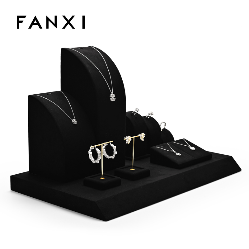 FANXI balck microfiber jewelry display set with custom color and logo