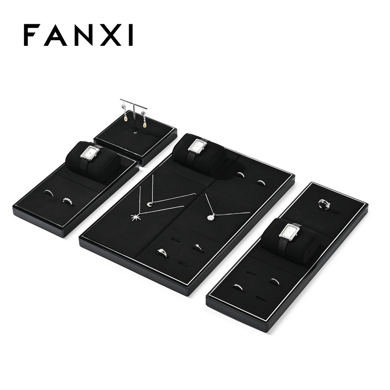 FANXI JS123 Fashion jewelry displays for store luxury Microfiber jewelry display props custom metal jewelry stand display set