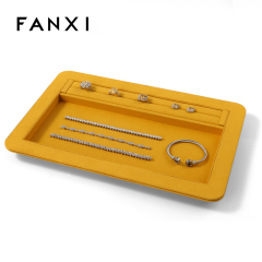 FANXI China Custom New Yellow PU Leather Jewelry Displays For Ring Earrings Bracelet Microfiber Jewelry Display Trays