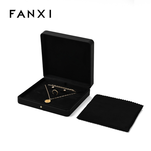 FANXI Custom Luxury customization PU leather black ring earring pendant jewelry packaging box with logo