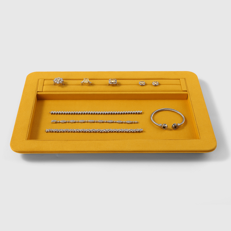 FANXI China Custom New Yellow PU Leather Jewelry Displays For Ring Earrings Bracelet Microfiber Jewelry Display Trays