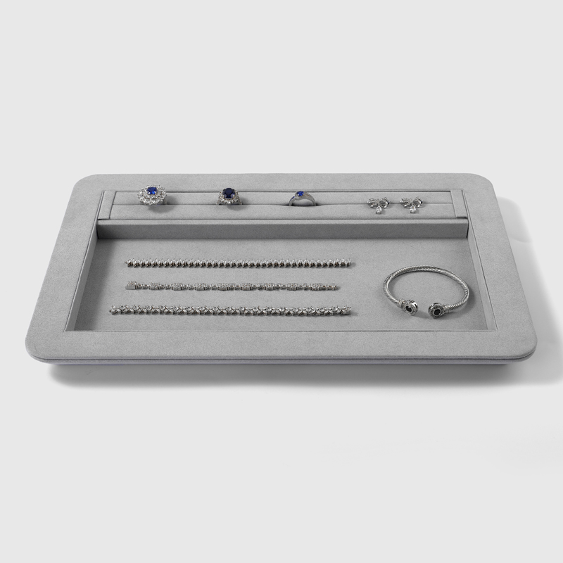 FANXI China Custom New Gray PU Leather Jewelry Displays For Ring Earrings Bracelet Microfiber Jewelry Display Trays