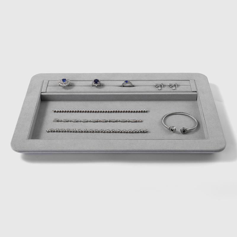 FANXI China Custom New Gray PU Leather Jewelry Displays For Ring Earrings Bracelet Microfiber Jewelry Display Trays