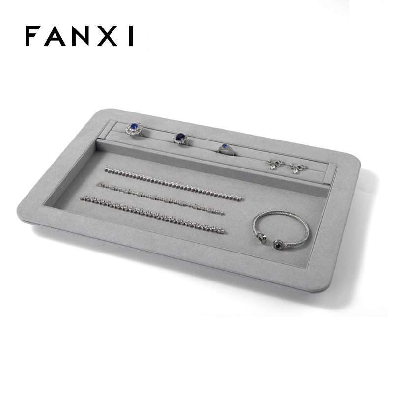 FANXI China Custom New Gray PU Leather Jewelry Displays For Ring Earrings Bracelet Microfiber Jewelry Display Trays