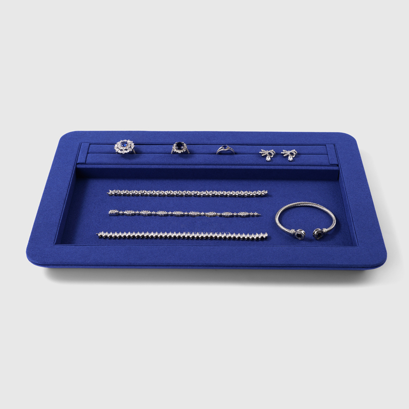 FANXI China Custom New Blue PU Leather Jewelry Displays For Ring Earrings Bracelet Microfiber Jewelry Display Trays