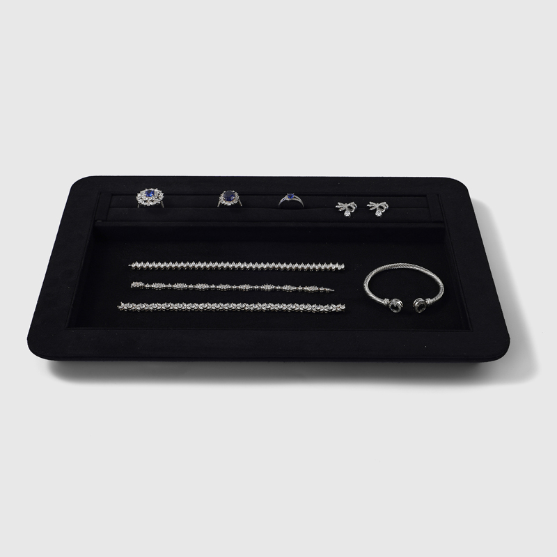 FANXI China Custom New BLACK PU Leather Jewelry Displays For Ring Earrings Bracelet Microfiber Jewelry Display Trays