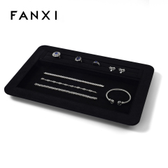 FANXI China Custom New BLACK PU Leather Jewelry Displays For Ring Earrings Bracelet Microfiber Jewelry Display Trays