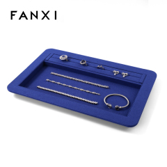 FANXI China Custom New Blue PU Leather Jewelry Displays For Ring Earrings Bracelet Microfiber Jewelry Display Trays