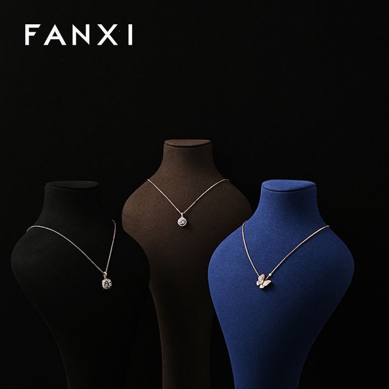 FANXI Microfiber pendant necklace display bust wholesale high quality customize logo jewerly display sets