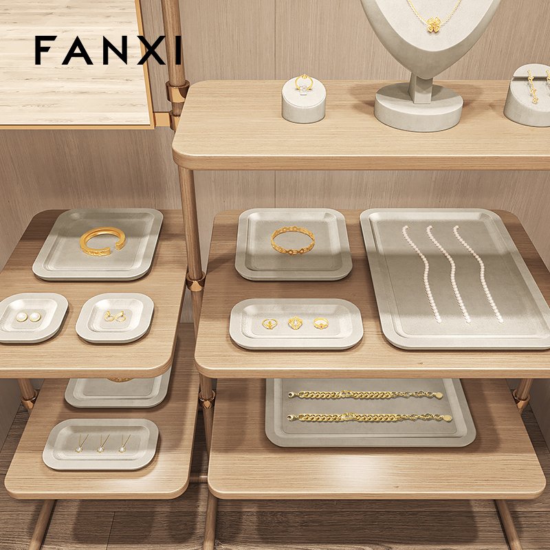 FANXI P199-202 Customized microfiber linen jewelry display tray Original necklace bracelet jewelry storage rack