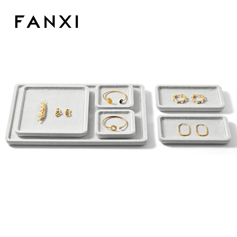 FANXI P199-202 Customized microfiber linen jewelry display tray Original necklace bracelet jewelry storage rack