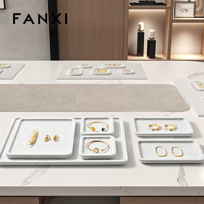 FANXI P199-202 Customized microfiber linen jewelry display tray Original necklace bracelet jewelry storage rack