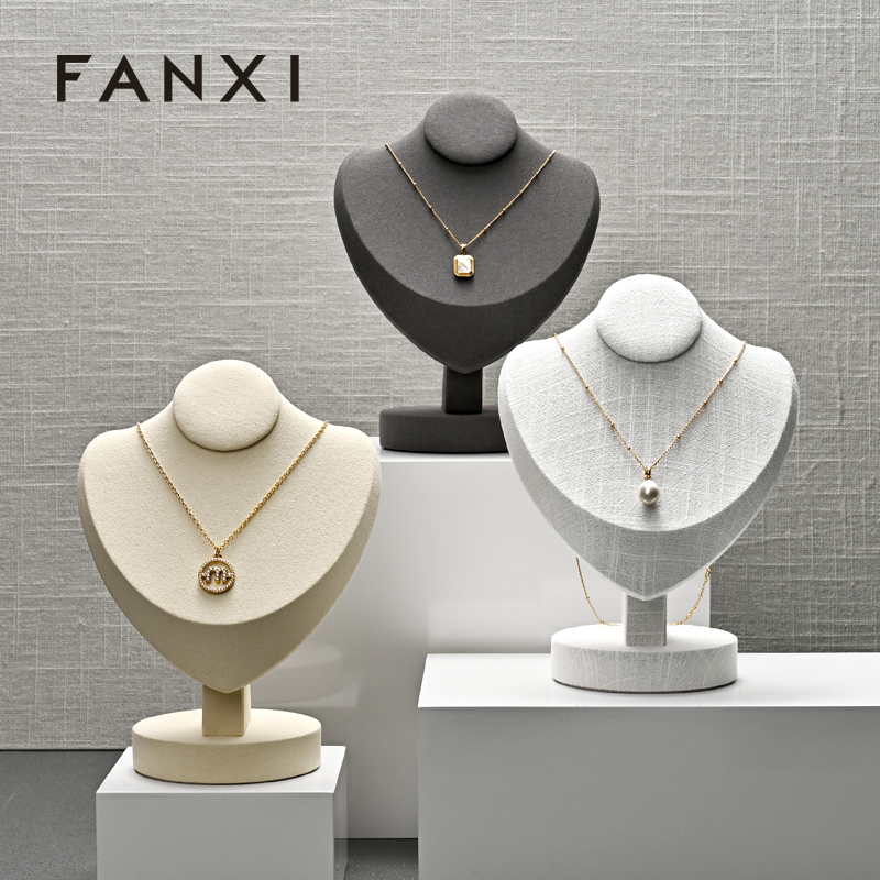 FANXI RX099 Portrait neck stand microfiber necklace display stand linen neck mold jewelry display props necklace stand