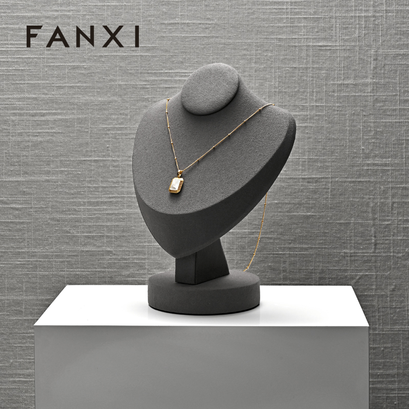FANXI RX099 Portrait neck stand microfiber necklace display stand linen neck mold jewelry display props necklace stand