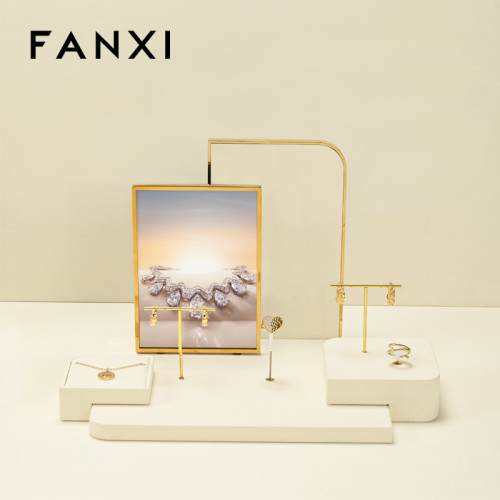 FANXI TT441 Light luxury microfiber jewelry tray ring earring necklace tray counter display rack