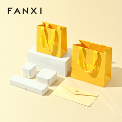 FANXI D071 Yellow Paper Bags with Logo Custom Printed Jewelry Gift Shopping Bags with Handle