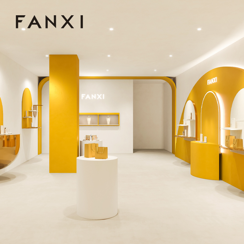 FANXI D071 Yellow Paper Bags with Logo Custom Printed Jewelry Gift Shopping Bags with Handle