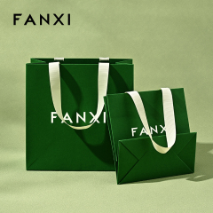 FANXI D068 High Quality Green Paper Bag Custom Logo Printed Luxury Paper Gift Shopping Jewelry Packaging Paper Bags with Handles