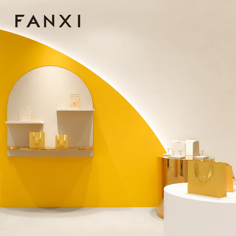 FANXI D071 Yellow Paper Bags with Logo Custom Printed Jewelry Gift Shopping Bags with Handle