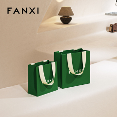 FANXI D068 High Quality Green Paper Bag Custom Logo Printed Luxury Paper Gift Shopping Jewelry Packaging Paper Bags with Handles