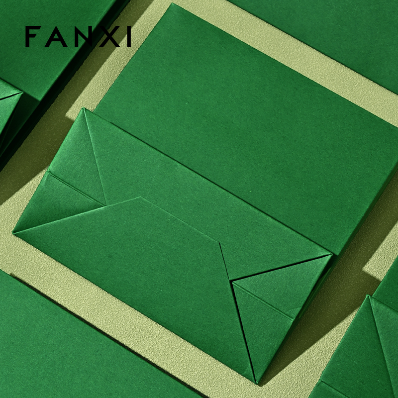 FANXI D068 High Quality Green Paper Bag Custom Logo Printed Luxury Paper Gift Shopping Jewelry Packaging Paper Bags with Handles