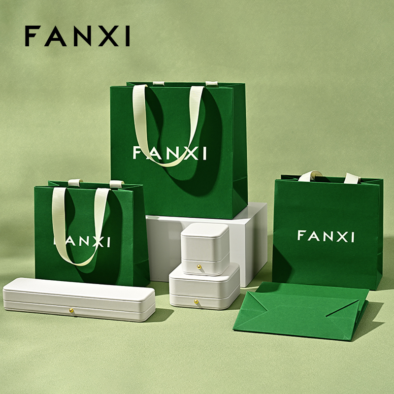 FANXI D068 High Quality Green Paper Bag Custom Logo Printed Luxury Paper Gift Shopping Jewelry Packaging Paper Bags with Handles