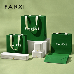 FANXI D068 High Quality Green Paper Bag Custom Logo Printed Luxury Paper Gift Shopping Jewelry Packaging Paper Bags with Handles