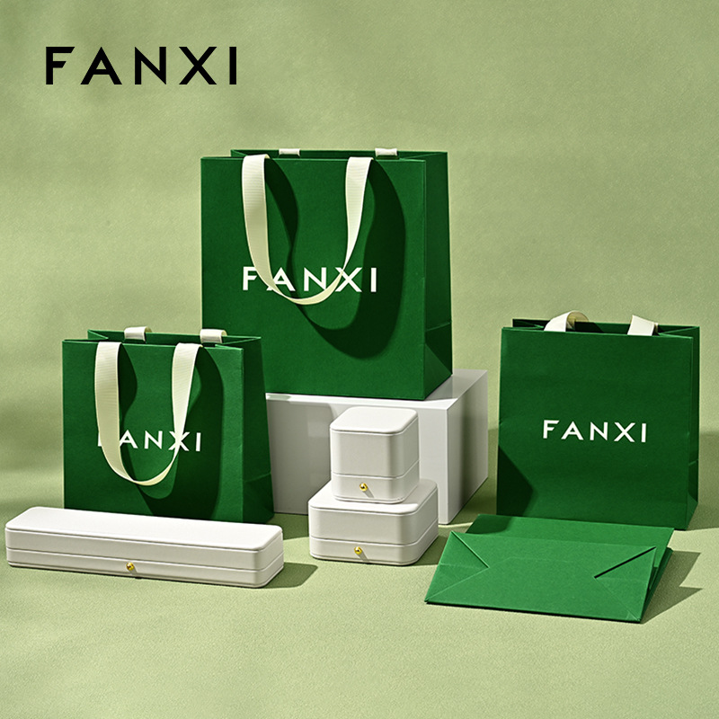 FANXI D068 High Quality Green Paper Bag Custom Logo Printed Luxury Paper Gift Shopping Jewelry Packaging Paper Bags with Handles