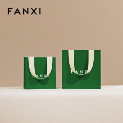 FANXI D068 High Quality Green Paper Bag Custom Logo Printed Luxury Paper Gift Shopping Jewelry Packaging Paper Bags with Handles