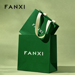 FANXI D068 High Quality Green Paper Bag Custom Logo Printed Luxury Paper Gift Shopping Jewelry Packaging Paper Bags with Handles