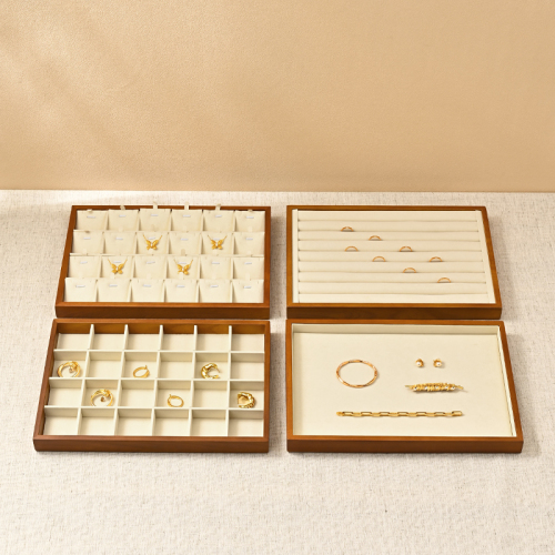 FANXI P049 Wholesale Multi-function Wooden Jewelry Display Tray With Microfiber Insert Ring Earring Necklace Jewelry Tray
