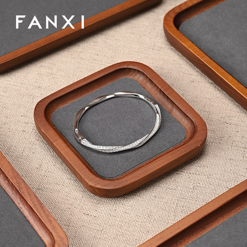 FANXI SM130 Microfiber Modern Jewelry Necklace Displayer Prop Wooden Displays Rack Stand Tray
