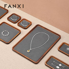 FANXI SM130 Microfiber Modern Jewelry Necklace Displayer Prop Wooden Displays Rack Stand Tray