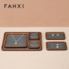 FANXI SM130 Microfiber Modern Jewelry Necklace Displayer Prop Wooden Displays Rack Stand Tray