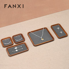 FANXI SM130 Microfiber Modern Jewelry Necklace Displayer Prop Wooden Displays Rack Stand Tray