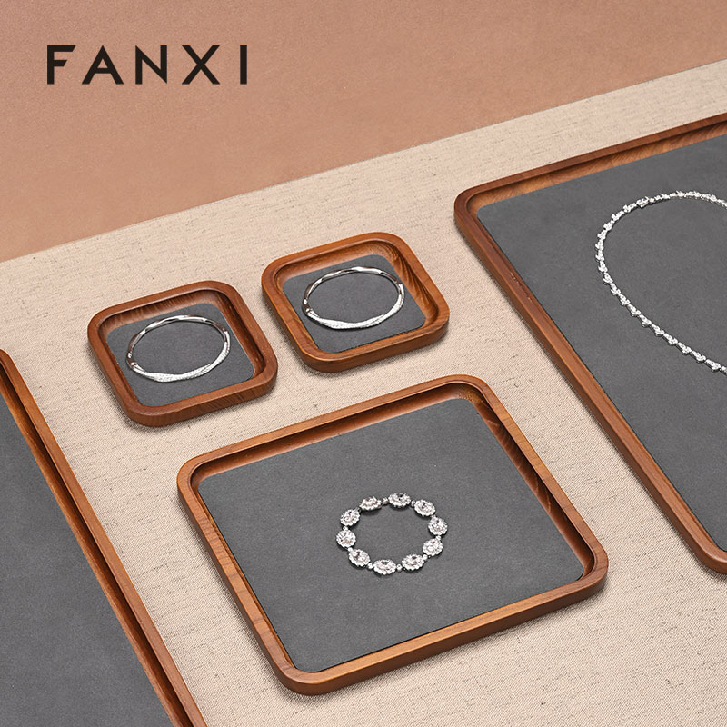 FANXI SM130 Microfiber Modern Jewelry Necklace Displayer Prop Wooden Displays Rack Stand Tray