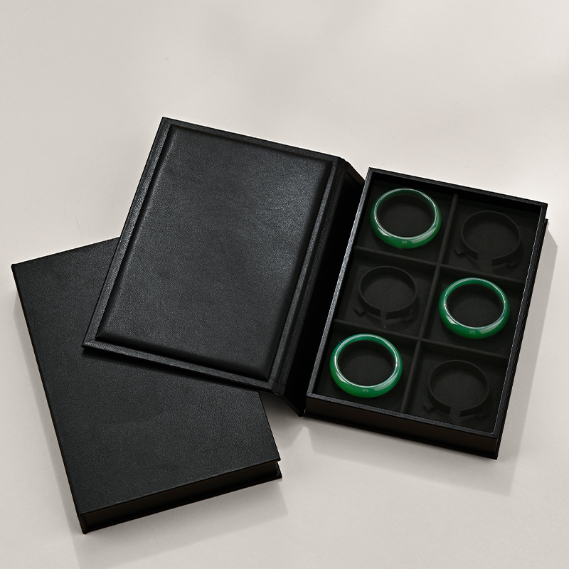 FANXI P151 new design black PU leather outside with black microfiber inside book shape jewelry display tray