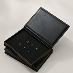 FANXI P151 new design black PU leather outside with black microfiber inside book shape jewelry display tray