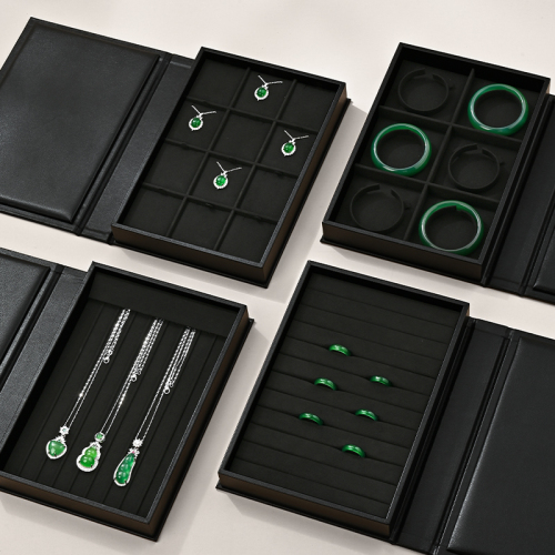 FANXI P151 new design black PU leather outside with black microfiber inside book shape jewelry display tray