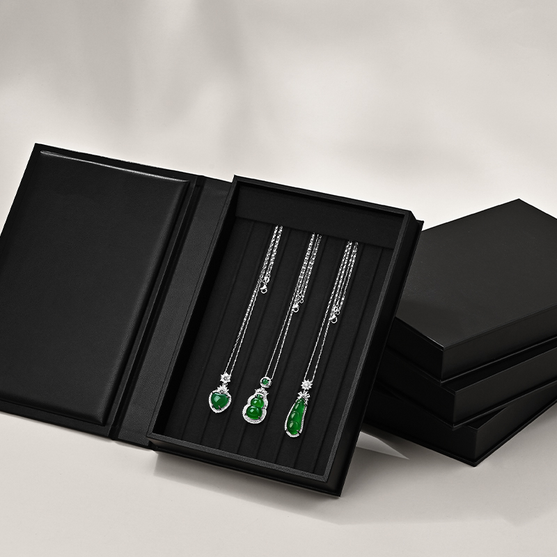 FANXI P151 new design black PU leather outside with black microfiber inside book shape jewelry display tray