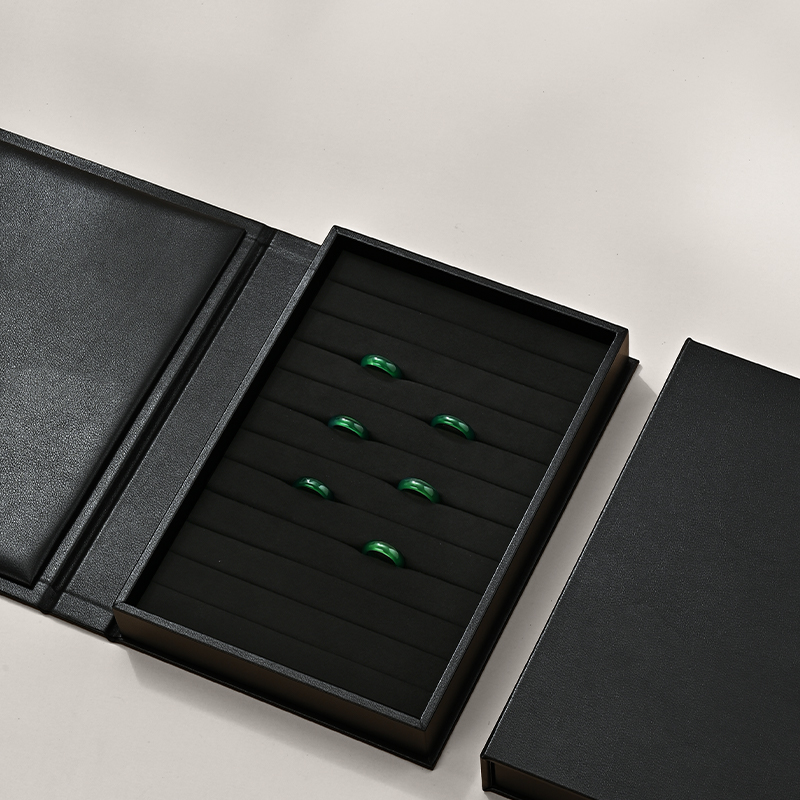 FANXI P151 new design black PU leather outside with black microfiber inside book shape jewelry display tray