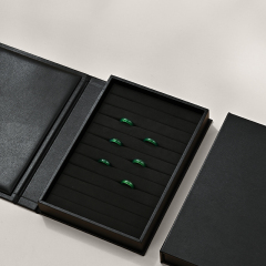 FANXI P151 new design black PU leather outside with black microfiber inside book shape jewelry display tray