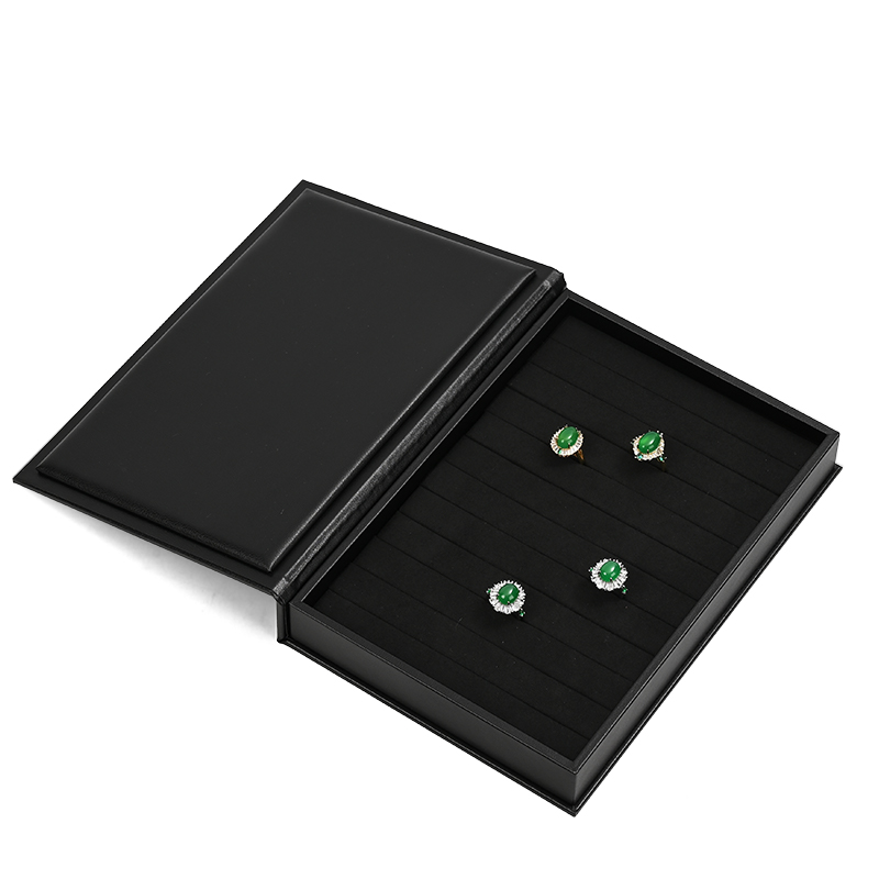 FANXI P151 new design black PU leather outside with black microfiber inside book shape jewelry display tray