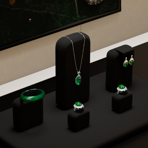 FANXI TT038 Jewelry Display Stand High end Jade Jewelry Black Microfiber Counter Jewelry Display Set