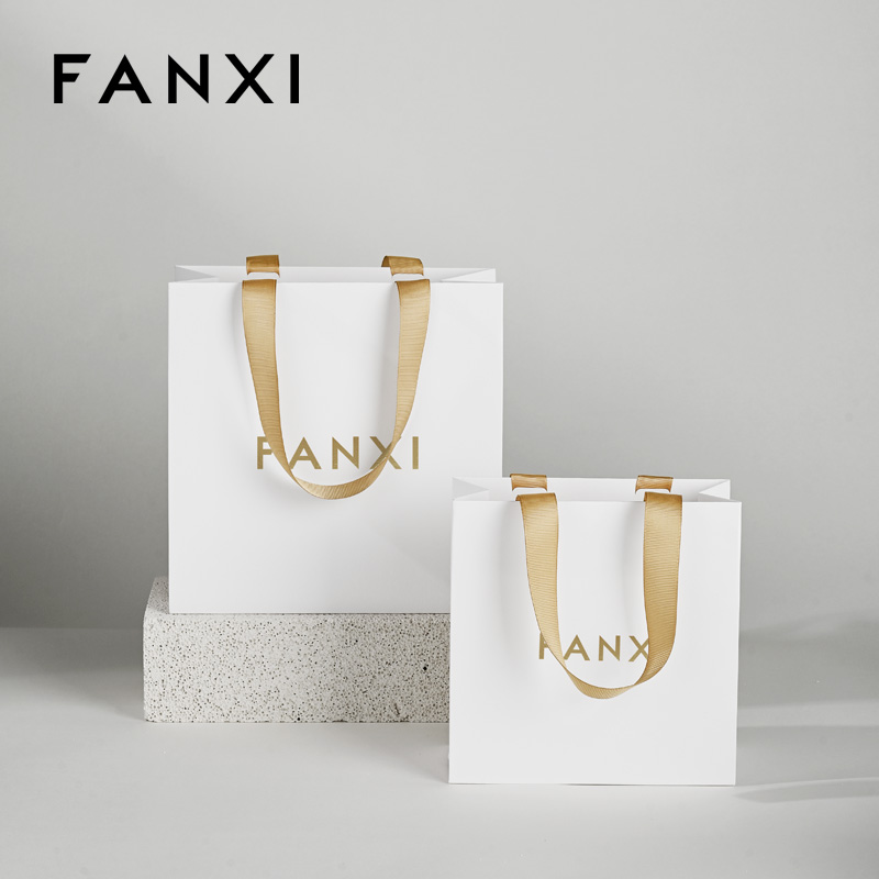 FANXI D073 White Luxury Paper Bags with Logo Paper Bags for Jewelry Custom Gift Packaging
