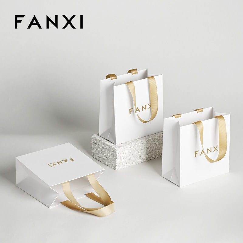 FANXI D073 White Luxury Paper Bags with Logo Paper Bags for Jewelry Custom Gift Packaging