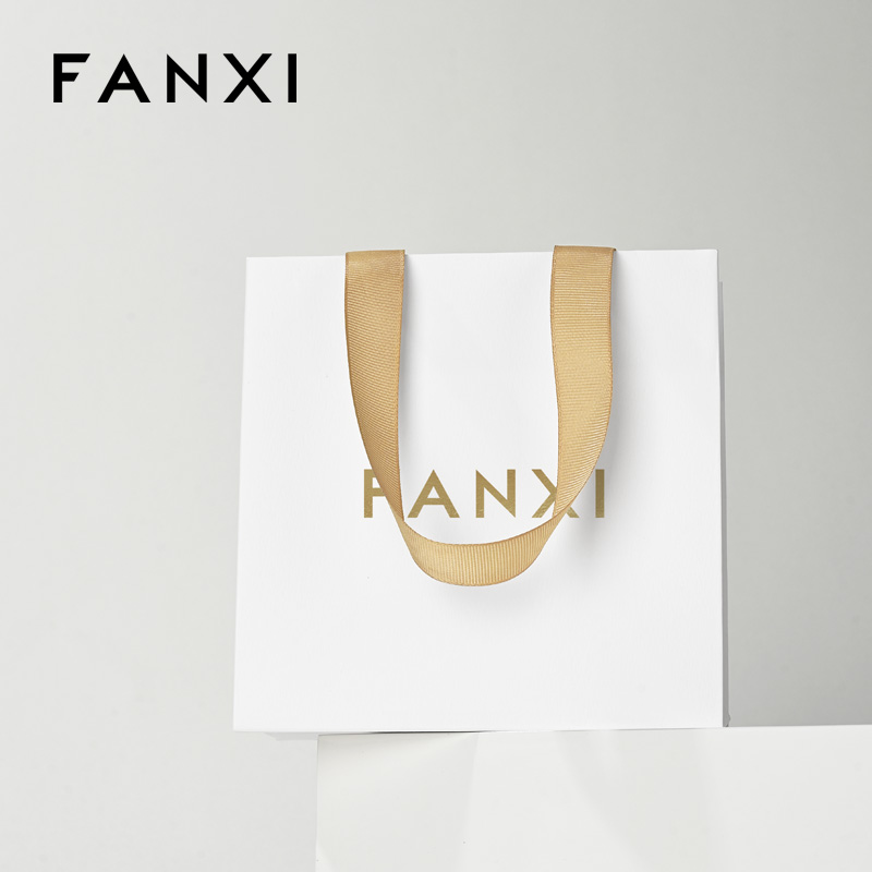 FANXI D073 White Luxury Paper Bags with Logo Paper Bags for Jewelry Custom Gift Packaging